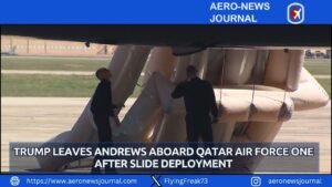 Trump Leaves Andrews Aboard Qatar Air Force One After Slide Deployment