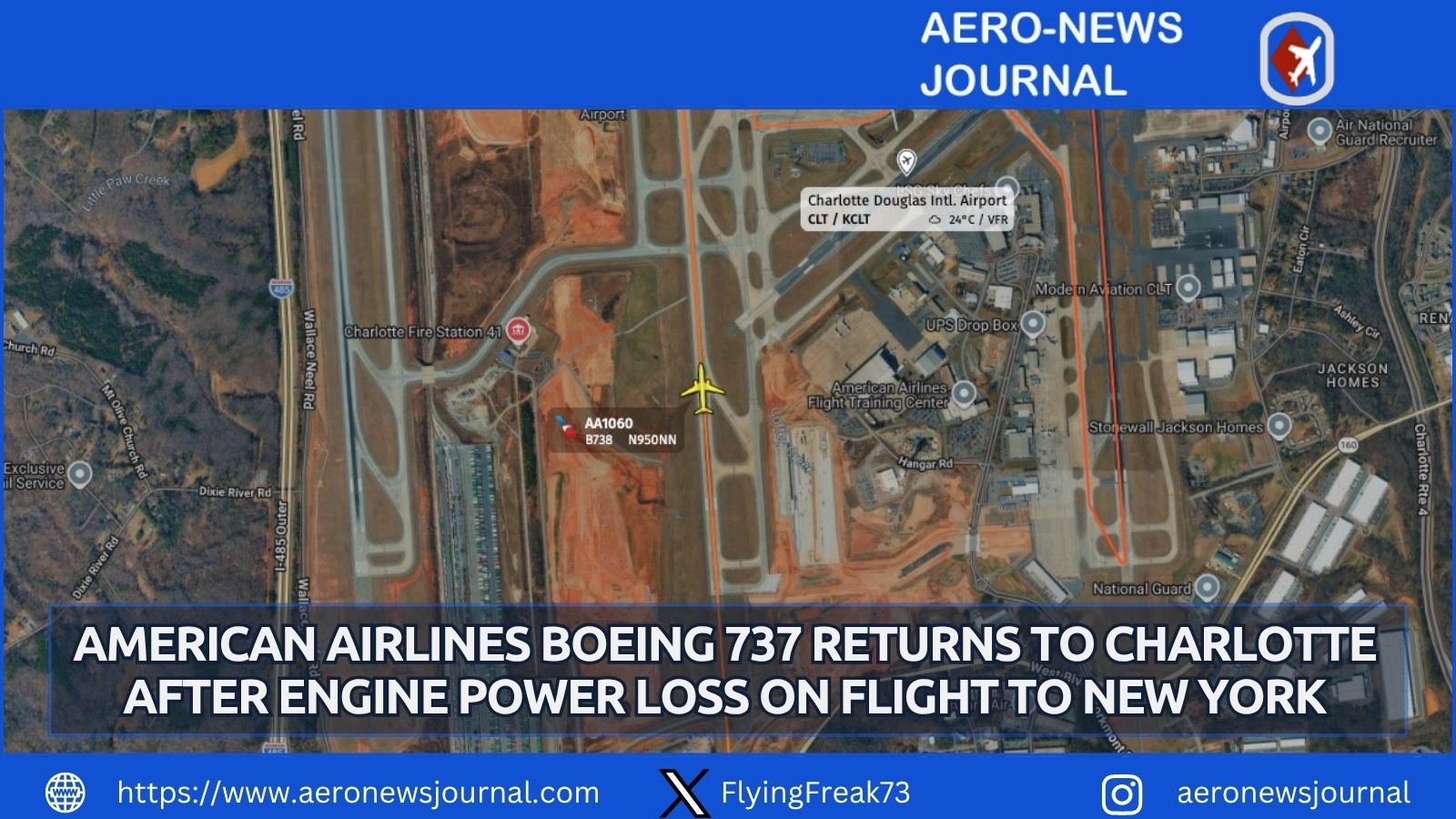 American Airlines 737 returns to Charlotte after engine fails to produce sufficient power en route to LaGuardia. Safe landing, no injuries.
