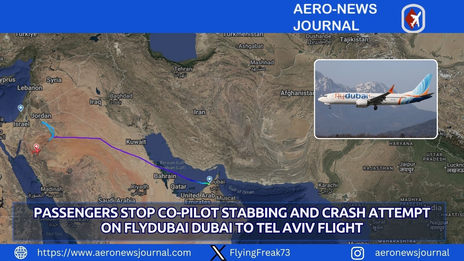 Passengers foil co-pilot stabbing and crash bid on flydubai Dubai-Tel Aviv flight after 14,000-ft plunge; safe Tabuk landing.