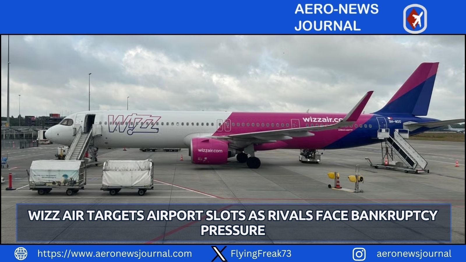 Wizz Air negotiates European airport slots from carriers at risk of bankruptcy amid Ryanair rivalry and high fuel costs in central Europe.